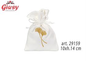 Sacchetto in Raso Bianco Con Ricamo Gingko Oro 10xh.14 Cm 12*360