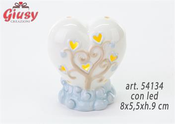 Cuore In Porcellana Con Decoro Celeste E Led 8x5,5xh.9 Cm 2*72
