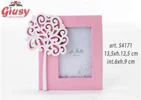Portafoto In Resina Rosa Decoro Albero Della Vita 13,5xh.12,5 Cm Interno 6x9 1*48