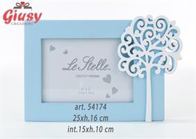 Portafoto In Resina Azzurro Decoro Albero Della Vita 25xh.16 Cm Interno 15x10 cm 1*24