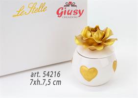 Scatola In Porcellana Con Cuori Decorati In Oro 7xh.7,5 Cm Completa Di Astuccio 1*48