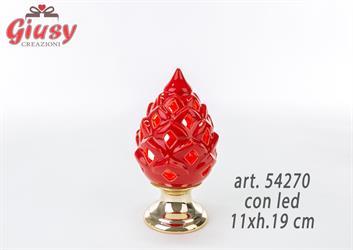 Pigna In Porcellana Rossa Con Base Decorata In Oro e Led 11xh.19 Cm 1*18