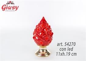 Pigna In Porcellana Rossa Con Base Decorata In Oro e Led 11xh.19 Cm 1*18