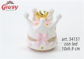 Corona In Porcellana Rosa Con Led 12,5x7xh.10 Cm 1*36