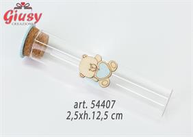 Provetta Vetro Con Applicazione Orsetto In Legno Celeste 2,5xh.15 Cm 24*240