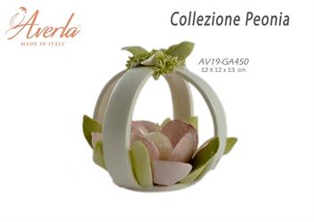 Candeliere In Porcellana Di Capodimonte Con Peonia Centrale 12x12Xh.13 Cm Completo Di Astuccio