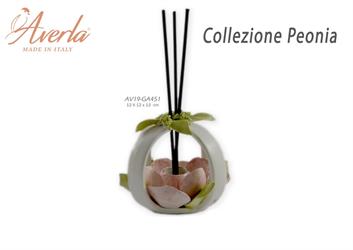Profumatore In Porcellana Di Capodimonte Con Peonia Centrale 12x12xh.13 Cm Completo Di Astuccio