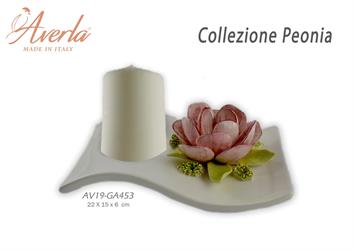 Svuotatasche Portacandela In Porcellana Di Capodimonte Con Peonia 22x15xh.6 Cm Completo Di Astuccio
