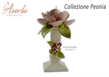 Candeliere Medio In Porcellana Di Capodimonte Con Peonie 12xh.20,5 Cm Completo Di Astuccio