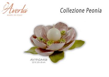 Candeliere Basso In Porcellana Di Capodimonte Con Peonia 13x13xh.6 Cm Completo Di Astuccio