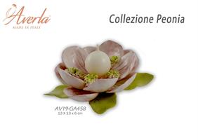 Candeliere Basso In Porcellana Di Capodimonte Con Peonia 13x13xh.6 Cm Completo Di Astuccio