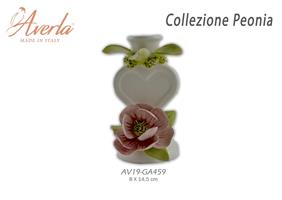 Candeliere Alto In Porcellana Di Capodimonte Con Peonia 8xh.14,5 Cm Completo Di Astuccio