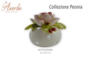 Led Palla Media In Porcellana Di Capodimonte Con Peonia 11xh.12,5 Cm Completo Di Astuccio