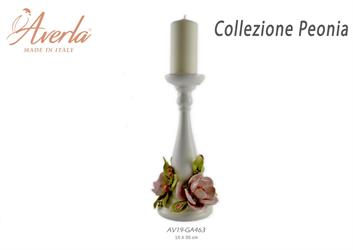 Candeliere In Porcellana Di Capodimonte Con Peonie 15xh.35 Cm Completo Di Astuccio