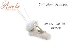 Profumatore Scarpa In Velluto Panna Con Marabout In Porcellana Di Capodimonte Collezione Princess 15xh.9 Cm Completo Di Astuccio