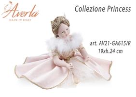 Bambola Max Con Vestito In Velluto Cipria Con Corona In Porcellana Di Capodimonte Collezione Princess 19xh.24 Cm Completa Di Astuccio