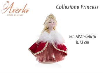 Damina Piccola In Porcellana Di Capodimonte Con Vestito Velluto Rosso Con Corona Collezione Princess H.13 Cm Completa Di Astuccio