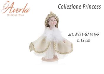 Damina Piccola In Porcellana Di Capodimonte Con Vestito Velluto Panna Con Corona Collezione Princess H.13 Cm Completa Di Astuccio