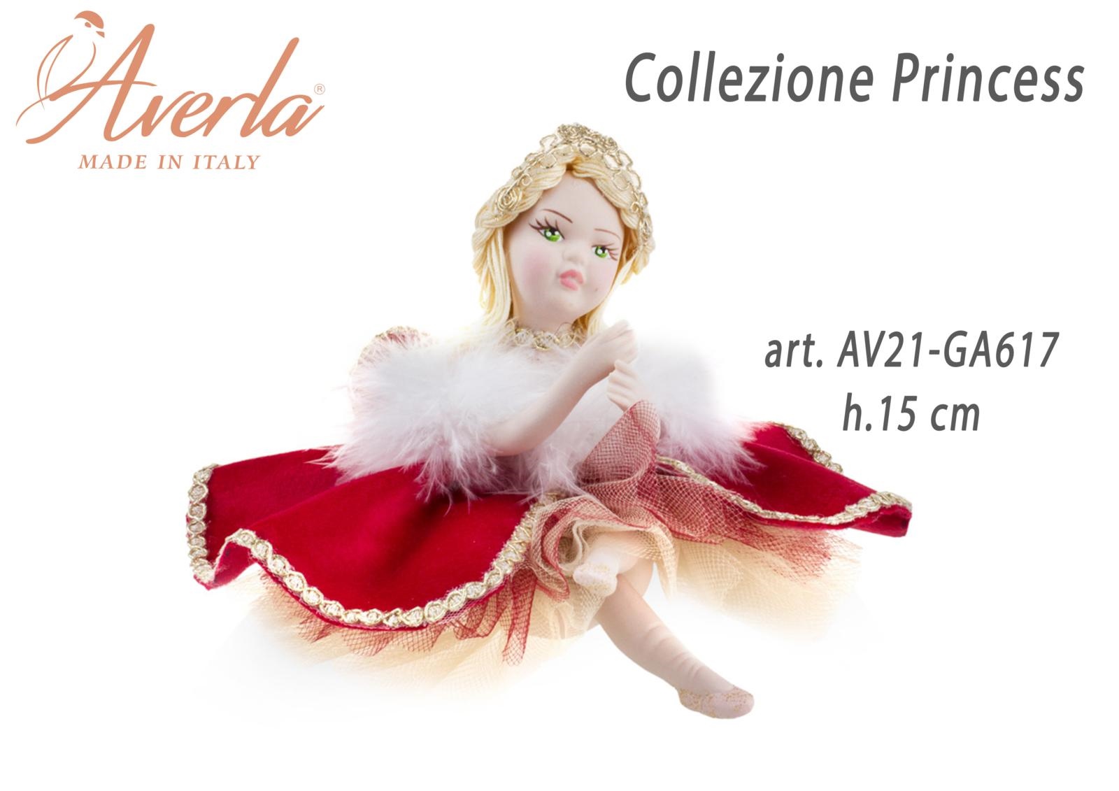 Dama Grande Seduta In Porcellana Di Capodimonte Con Vestito Velluto Rosso Con Corona H.15 Cm Collezione Princess Completa Di Astuccio