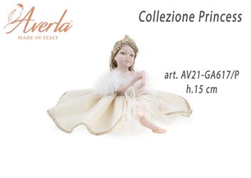 Dama Grande Seduta In Porcellana Di Capodimonte Con Vestito Velluto Panna Con Corona H.15 Cm Collezione Princess Completa Di Astuccio