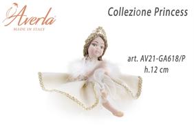Dama Media Seduta In Porcellana Di Capodimonte Con Vestito Velluto Panna Con Coroncina H.12 Cm Collezione Princess Completa Di Astuccio