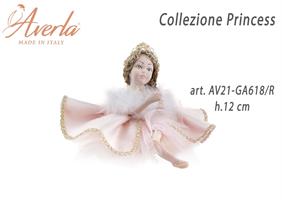 Dama Media Seduta In Porcellana Di Capodimonte Con Vestito Velluto Cipria Con Coroncina H.12 Cm Collezione Princess Completa Di Astuccio