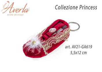 Portachiave Scarpina In Velluto Rosso Con Marabout 5,5x12 Cm Collezione Princess