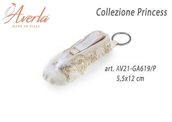 Portachiave Scarpina In Velluto Panna Con Marabout 5,5x12 Cm Collezione Princess