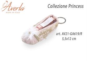 Portachiave Scarpina In Velluto Cipria Con Marabout 5,5x12 Cm Collezione Princess