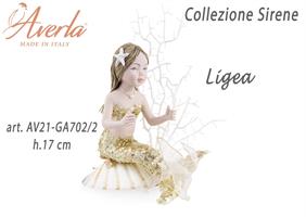 Sirena Su Conchiglia In Porcellana Di Capodimonte Con Vestito Pailettes Oro H.17 Cm Collezione Sirene Completa Di Astuccio