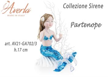 Sirena Su Conchiglia In Porcellana Di Capodimonte Con Vestito Pailettes Turchese H.17 Cm Collezione Sirene Completa Di Astuccio