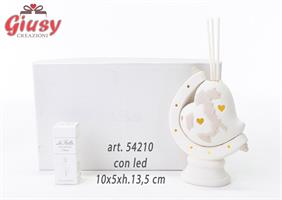 Profumatore Mappamondo A Cuore In Porcellana Con Led 10x5xh.13,5 Cm Completo Di Astuccio Ed Essenza 1*48