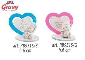 Orsetto Boy In Resina Con Cuore In Plexi E Base In Legno H.6 Cm Con Scatola 6*48