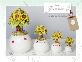 Albero Piccolo Con Girasoli In Ceramica Di Capodimonte H.18 Cm Completo Di Astuccio
