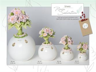 Albero Grande Con Rosa Selvatica In Ceramica Di Capodimonte H.25 Cm Completo Di Astuccio