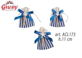 Sacchetto A Righe Mare Con Applicazione Gesso Tre Soggetti Assortiti H.11 Cm 12*1440