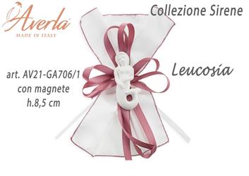 Fazzoletto 23x23 Cm Bianco Con Orlo Rosa Con Magnete Sirena In Gesso H.8,5 Cm Collezione Sirene