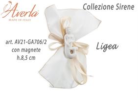 Fazzoletto 23x23 Cm Bianco Con Orlo Oro Con Magnete Sirena In Gesso H.8,5 Cm Collezione Sirene