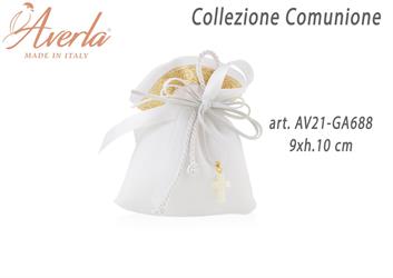 Sacchetto Bianco Con Bordo Oro 9xh.10 Cm Completo Di Crocetta Madreperlata Collezione Comunione