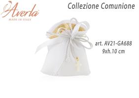 Sacchetto Bianco Con Bordo Oro 9xh.10 Cm Completo Di Crocetta Madreperlata Collezione Comunione