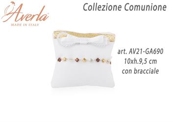 Cuscino Bianco Con Bordo Oro 10xh.9,5 Cm Completo Di Bracciale Collezione Comunione
