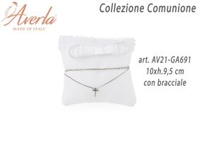 Cuscino Bianco Con Pizzo Macramè 10xh.9,5 Cm Completo Di Bracciale Collezione Comunione