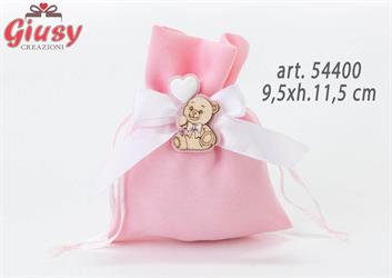 Sacchetto In Cotone Rosa Con Applicazione Orsetto In Legno 9,5xh.11,5 Cm 12*720