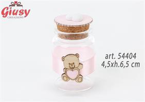Barattolino In Vetro Con Applicazione Orsetto Rosa In Legno 4,5xh.6,5 Cm 24*240