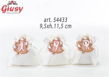 Sacchetto In Cotone Con Applicazione In Legno 3 Soggetti Assortiti Danza 9,5xh.11,5 Cm 12*720