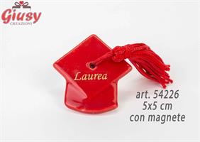 Calamita Tocco Rosso Con Scritta Laurea In Oro In Porcellana 5x5 Cm 12*288