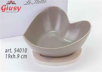 Ciotolina Cuore In Porcellana Grigio Con Base In Legno 19xh.9 Cm Completa Di Astuccio 1*12