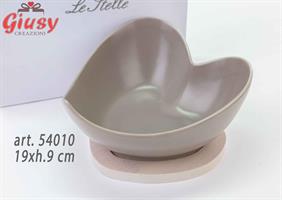 Ciotolina Cuore In Porcellana Grigio Con Base In Legno 19xh.9 Cm Completa Di Astuccio 1*12
