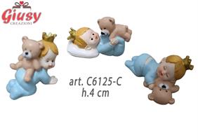 Neonato Colore Celeste Con Orsetto Tre Soggetti Assortiti In Resina H.4 Cm 12*144