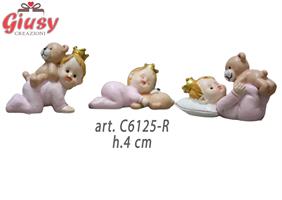 Neonata Colore Rosa Con Orsetto Tre Soggetti Assortiti In Resina H.4 Cm 12*144